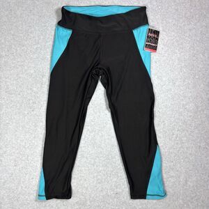 N.Y.L. Sport Teal Black Colorblock Athletic Crop Leggings Yoga Pants NWT Sz L